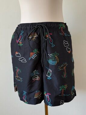 NWOT ! Men's Black Tropical Print Swim Shorts Size XXL - 2XL Summer